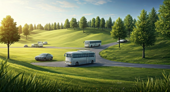 alt_text: Rodzina planuje wakacje, wybierając transport. Radość, walizki i mapy w tle. Ciepła atmosfera.