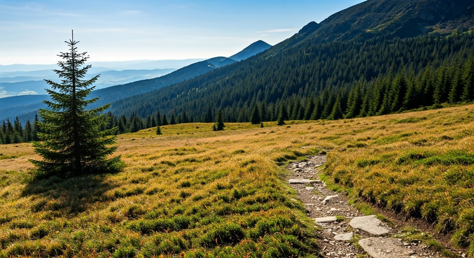 alt_text: Grupa rowerzystów na górskiej trasie z oznakowaniem, kaskami i mapami, gotowych do bezpiecznej podróży.